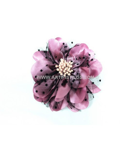 Flor Raso & Tul Plumetti Lila 12 Cms. Diametro - tela